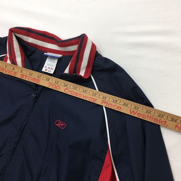 90s REEBOK Windbreaker Jacket Mens L Red Blue Zip Rip Stop Mesh Raglan Vintage - Picture 12 of 16